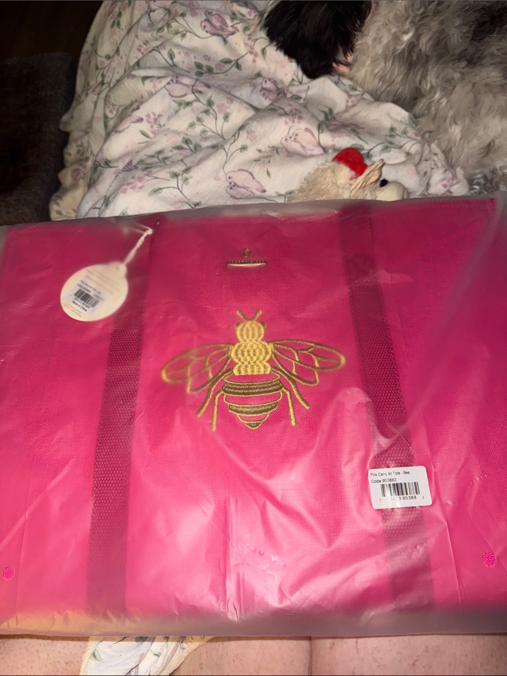 Large Spartina 449 Pink Tote with Gold Bee Embroidery
